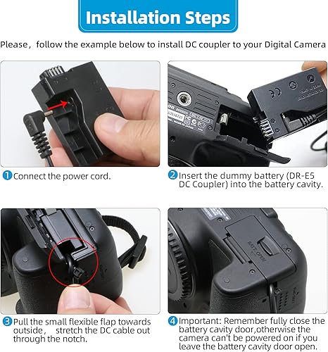Miniatura 4 de Glorich ACK-E5 Kit de adaptador de corriente alterna de repuesto para cámaras réflex digitales Canon EOS Rebel XSi XS T1i 450D 500D 1000D Kiss F X2