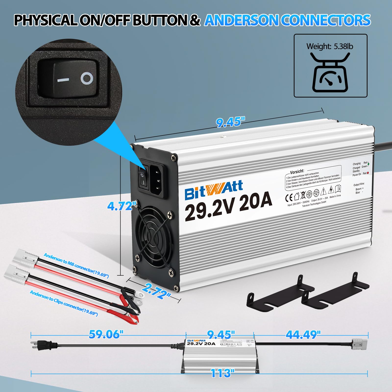 LiFePO4 - Caricatore 24 V, 20 A, 29,2 V, al litio, con LCD