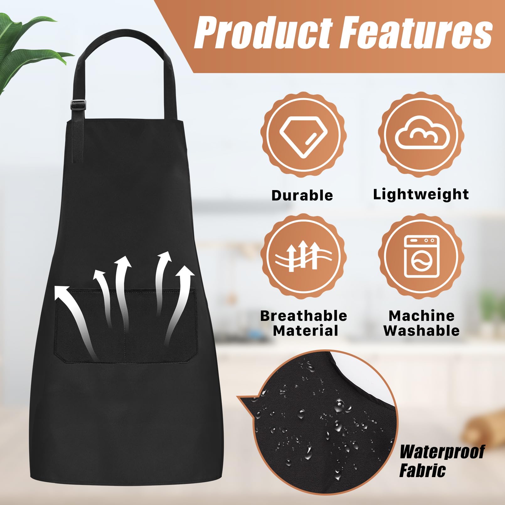 24 grembiuli unisex, in tinta unita, con 2 tasche, regolabili, per adulti, cucina, barbecue, grigliate, forno, lavabili in lavatrice, nero, 60,5 x 71 cm