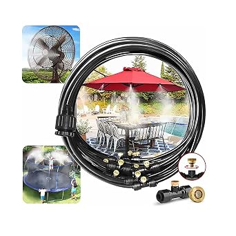 Misters for Outside Patio, Misting Cooling System, Garden Mister for Cooling with Nozzles+3/4" Brass Adapter Misting System for Patio, Backyard, Water Mist Playing,26FT