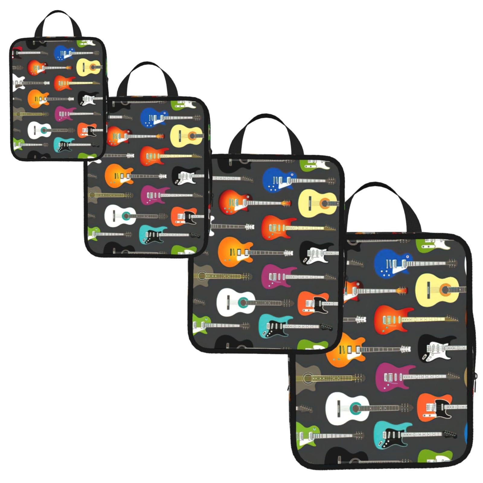 Color Acoustic and Guitars Print 4 Set Compression Packing Cubes for Suitcases,Expandable Storage Bag Organizers