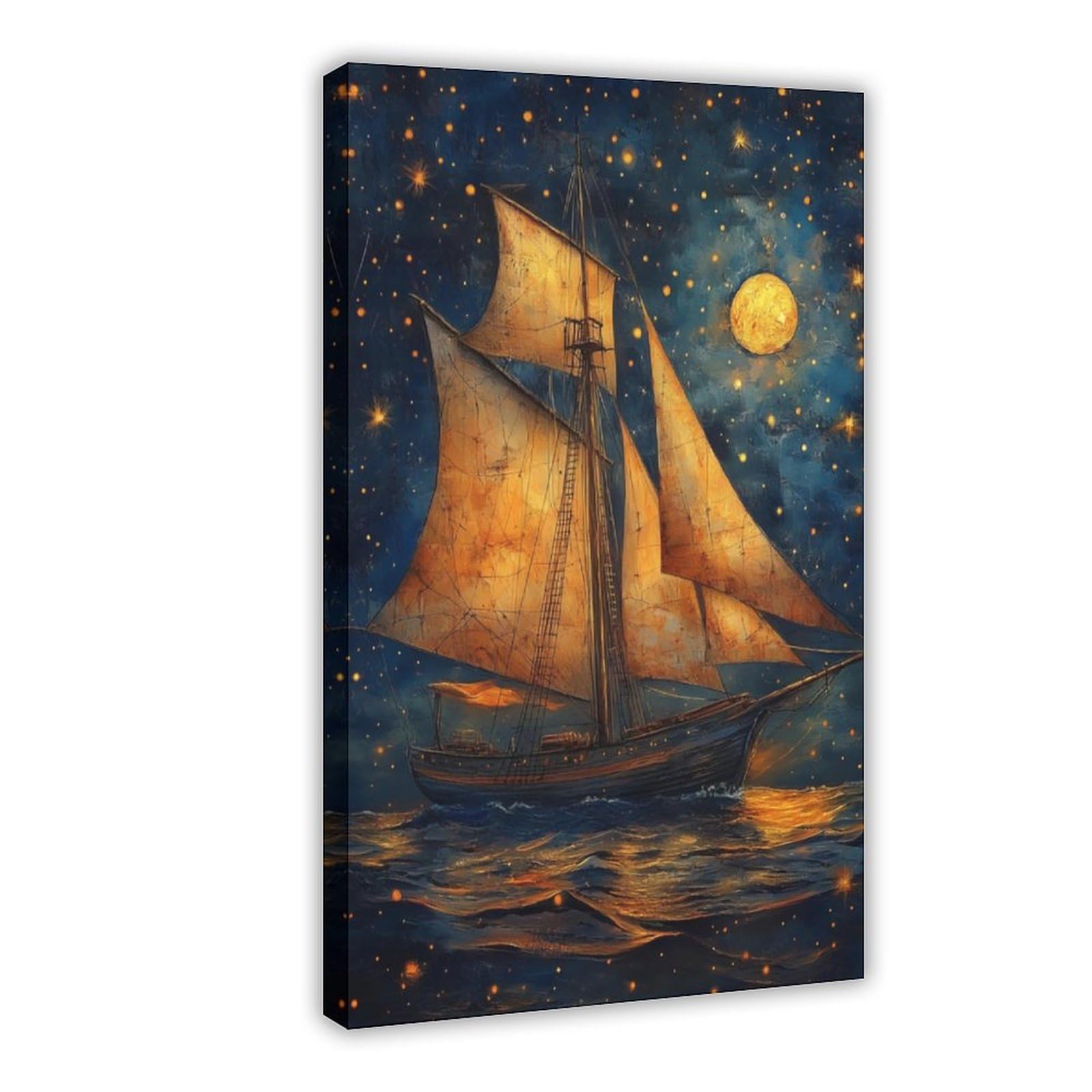 Bareronor Night Ocean Poster Canvas Poster Bedroom Decor Landscape Office Room Decor Gift 24" L X 36" W