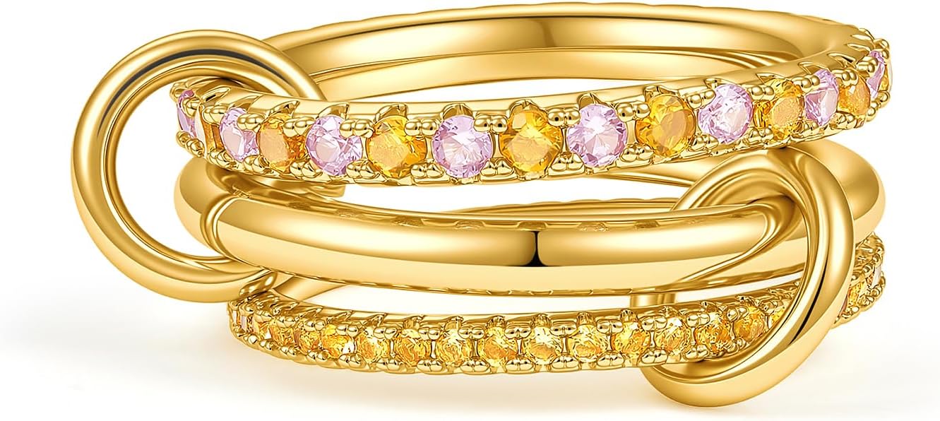 Cicy Bell Interlocking Ring for Women 18k Gold Plated CZ Stack Ring Set