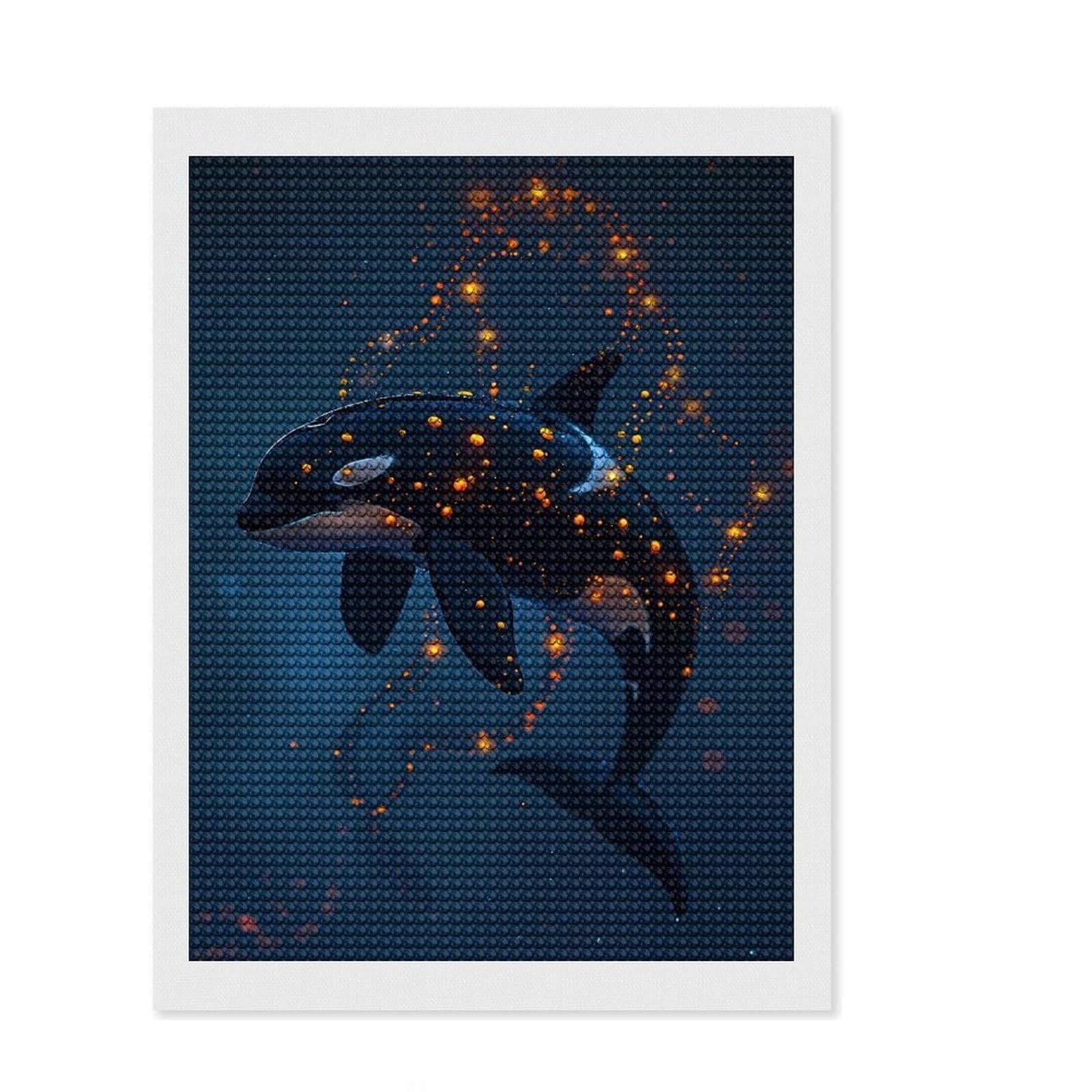 Junmoney Magical Orca Whale Killer DIY Diamond Art Canvas Kit 12"x16", Easy to Enjoy, Adhesive Canvas, Aesthetic Room Decor, Thoughtful Handmade Gift