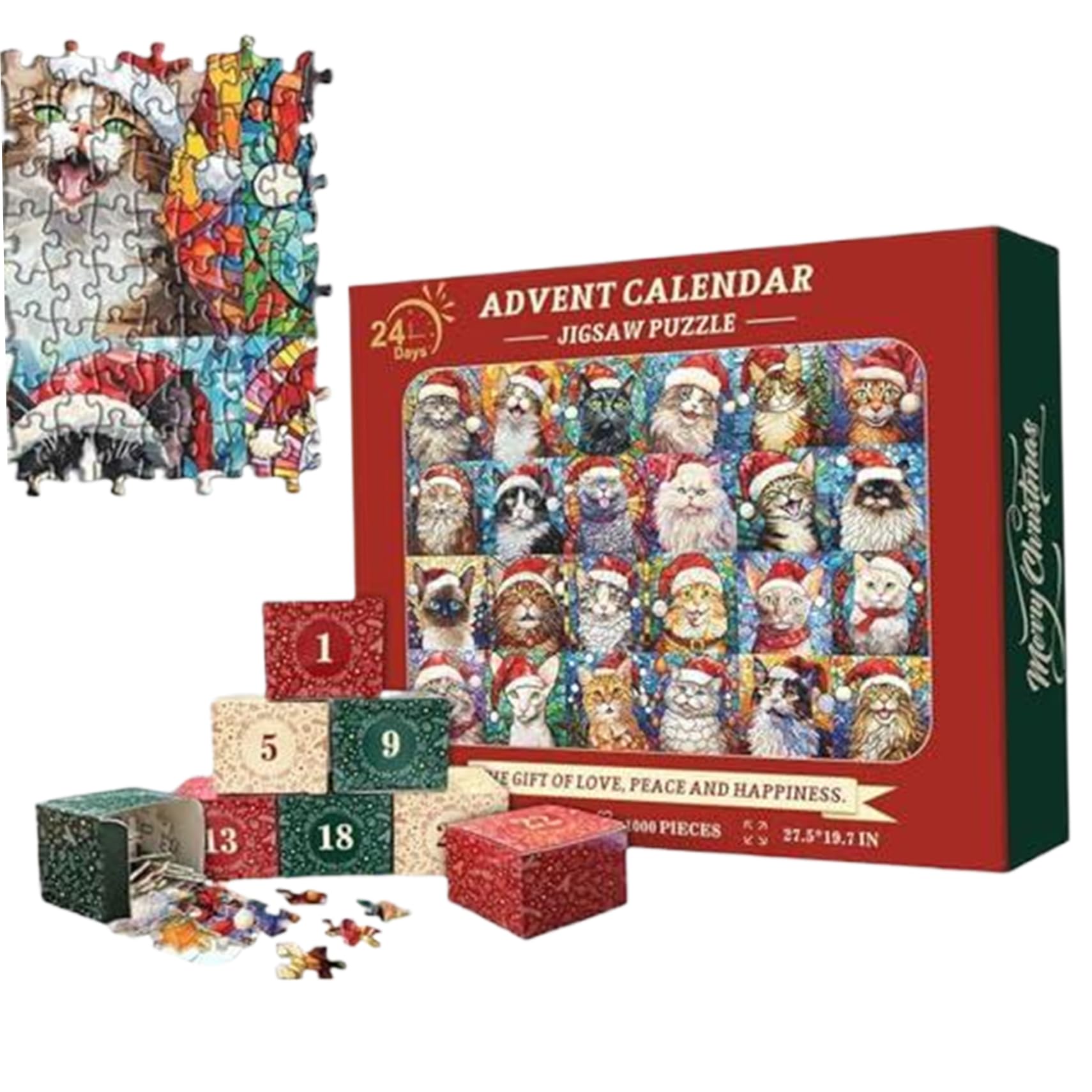 CAKEEYUM Christmas Advent Calendar 2024, 1000 Pieces Christmas Cat Advent Calendar Puzzle, 24 Days Countdown Calenda Family Game for Kids Teens Adults 2024, Adven