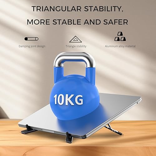 Miniatura 8 de Junfire Soporte plegable para laptop de 17.3 pulgadas, elevador ergonómico estable de aluminio con ajuste de altura de 6 niveles, se adapta a