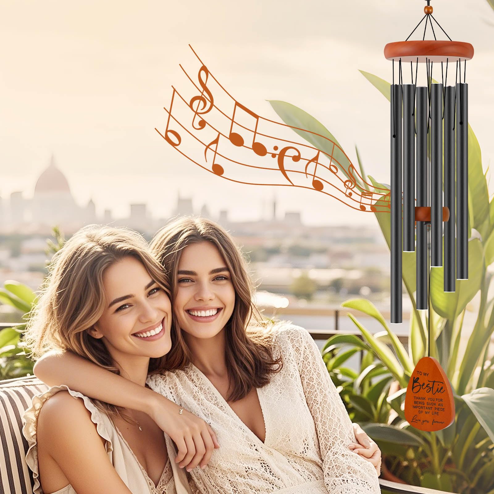 Bestie Gift for Women, Friend Gifts for Women, Unique Friendship Sister Gifts for Birthday, Valentines Day, Galentines, Mothers Day, Christmas, 32 Inch Wind Chimes Gift for Home Decor 5