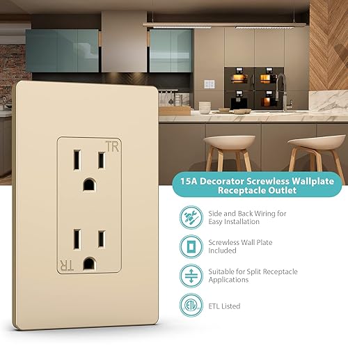 Miniatura 6 de WEBANG Salida de receptáculo decorador, placa de pared sin tornillos incluida, salida de pared resistente a manipulaciones de 15 amperios y 125 V, 2