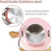 Vista 5 de Hervidor de té, estufa silbante de 2.6 cuartos de galón, tetera para estufa, acero inoxidable de grado alimenticio, mango de madera (rosa)