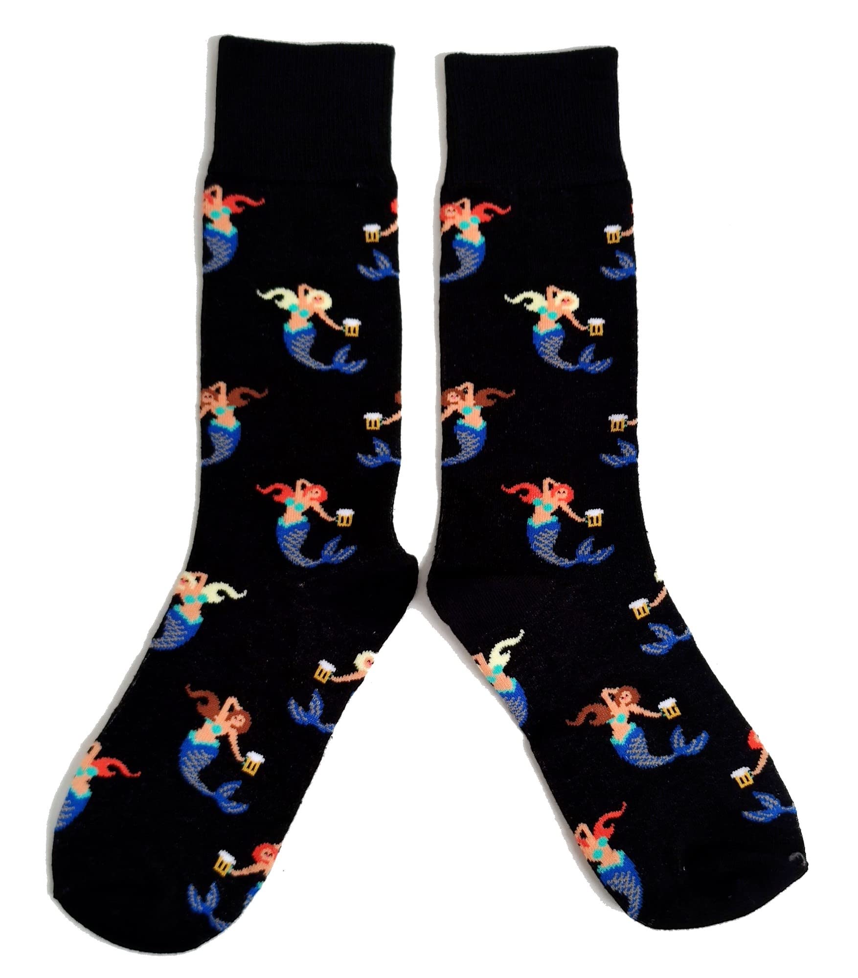 Sock Shack Women's Black Mission Of Mermaids With Pint Of Beer Socks 4-8 Uk / 37-42 Eur / 6-10 Us