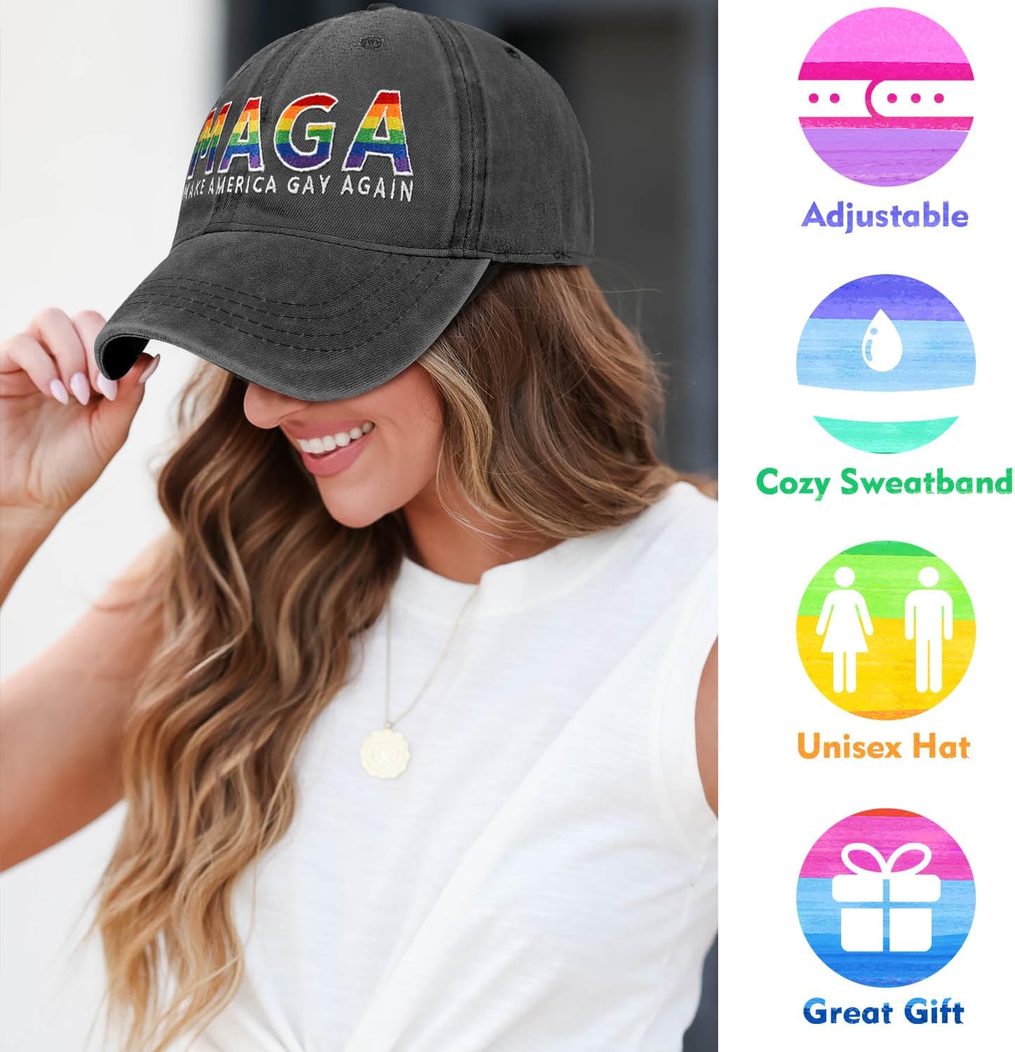 Gay Pride Rainbow Trucker Hat for Men and Women LGBT Embroidered Adjustable Washable LGBTQ Baseball Cap Gifts - Image 5