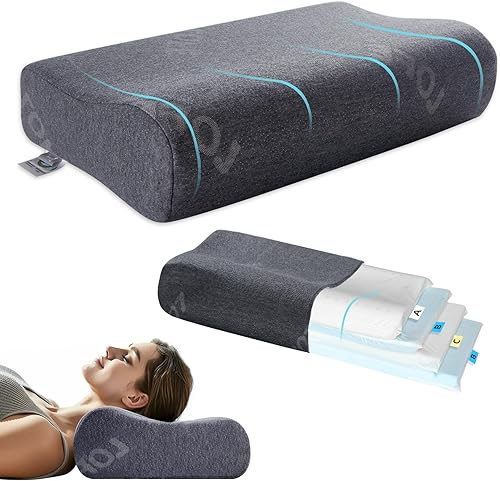 LOFE Almohada de contorno  Almohada cervical ajustable para el cuello cervical para un apoyo ideal, almohada de espuma viscoelástica de contorno de