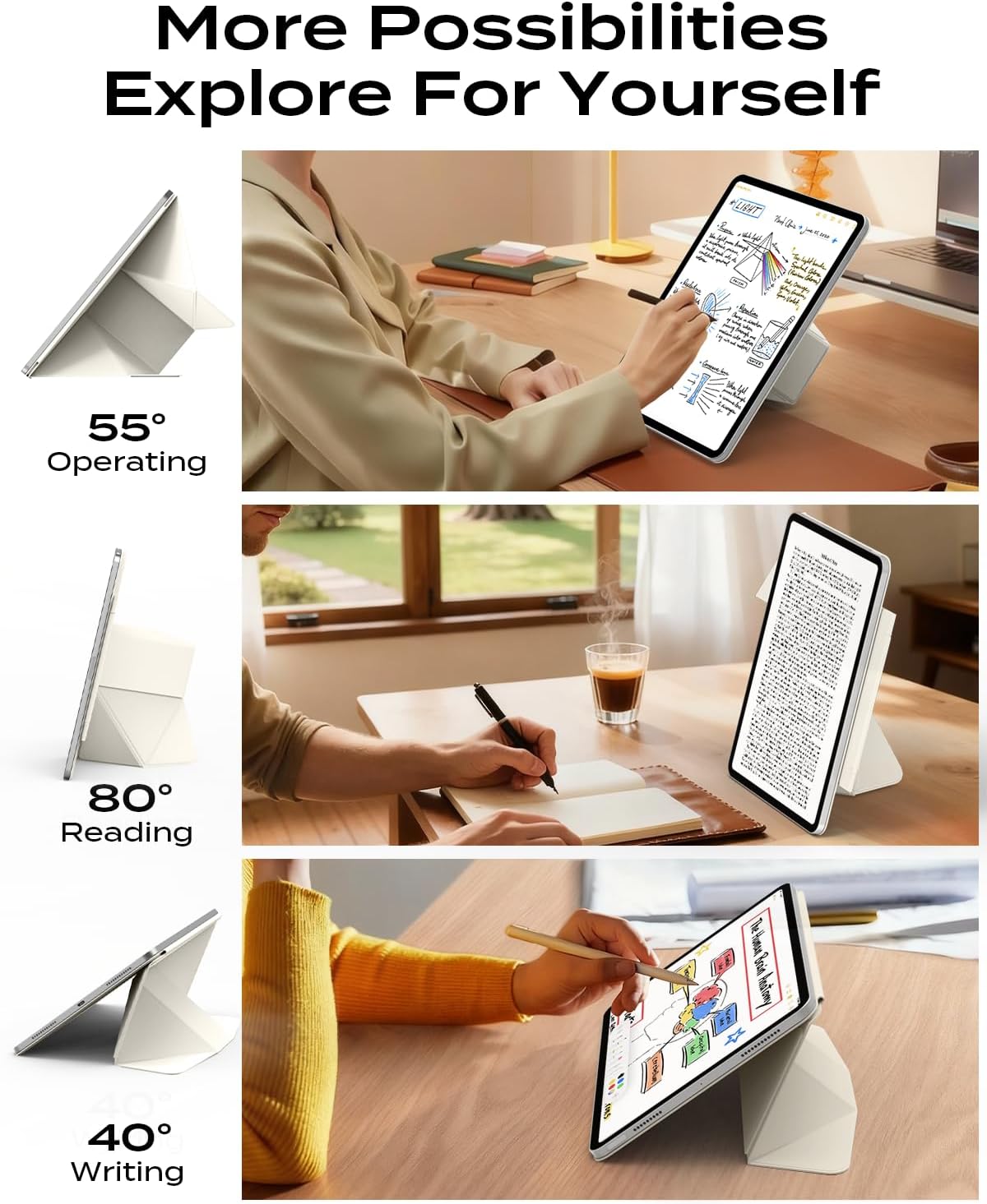 JKSML Dynamic Folio Case for iPad Air M4/M3/M2 11" & Air 4th/5th Gen 10.9", Detachable Pencil Holder, 20+ Multi-Angle Origami Cover, Slim & Ergonomic & Powerful Magnetic - Cream