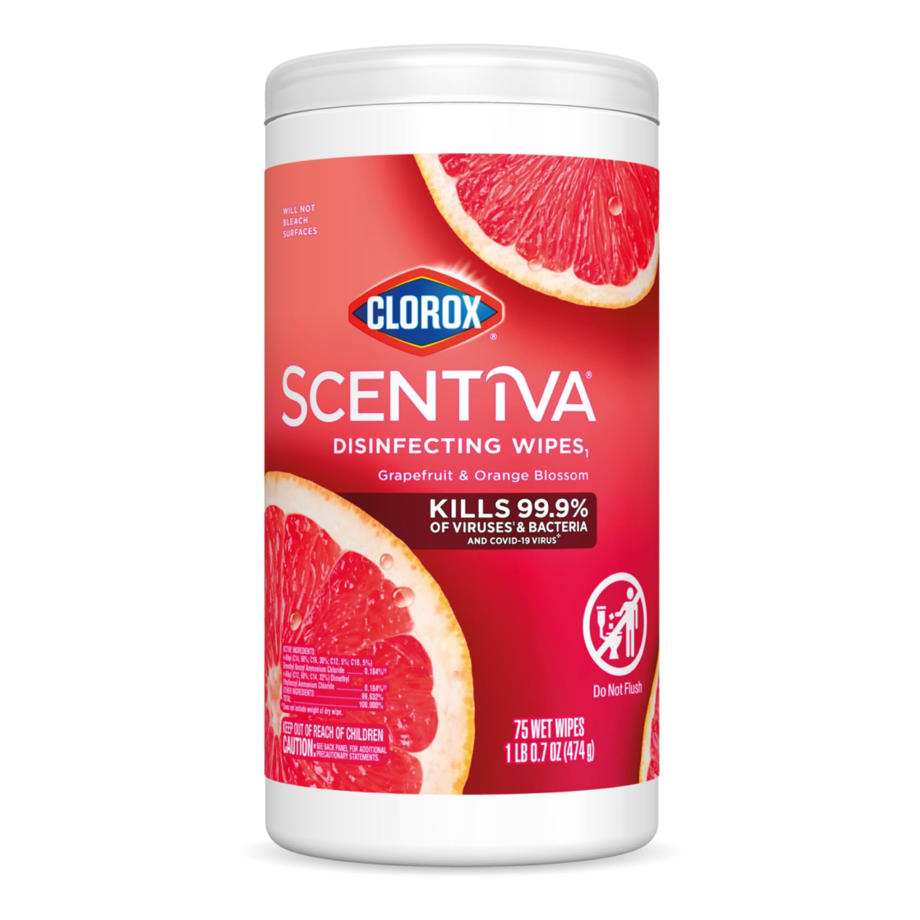 Scentiva Disinfecting Wipes Grapefruit & Orange Blossom, 75 Wet Wipes