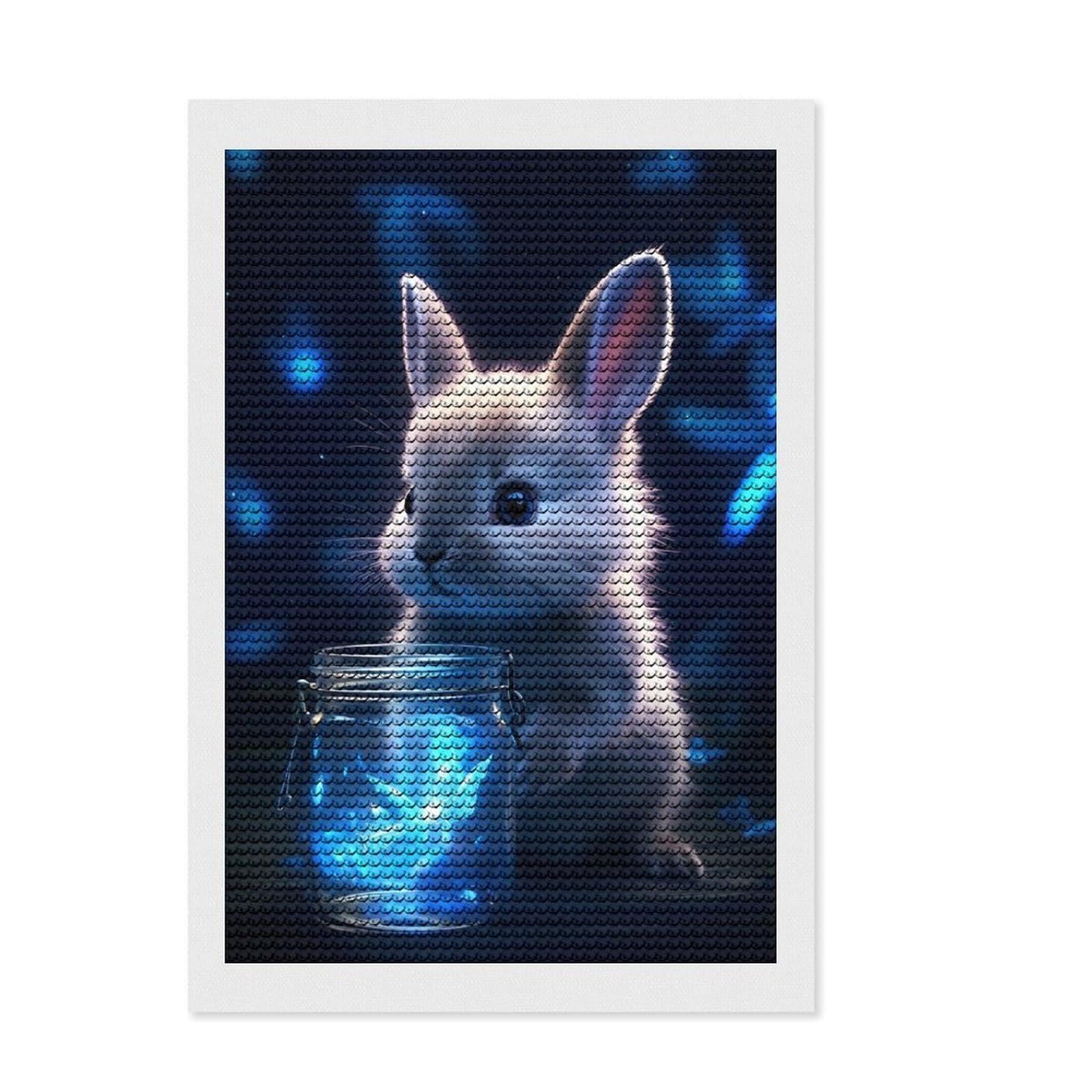 Junmoney Cute Rabbit Luminous Glow DIY Diamond Art Canvas Kit 8"x12", for Teens, Full Kit Included, Cosy Home Accent, Birthday Gift, Printed Canvas
