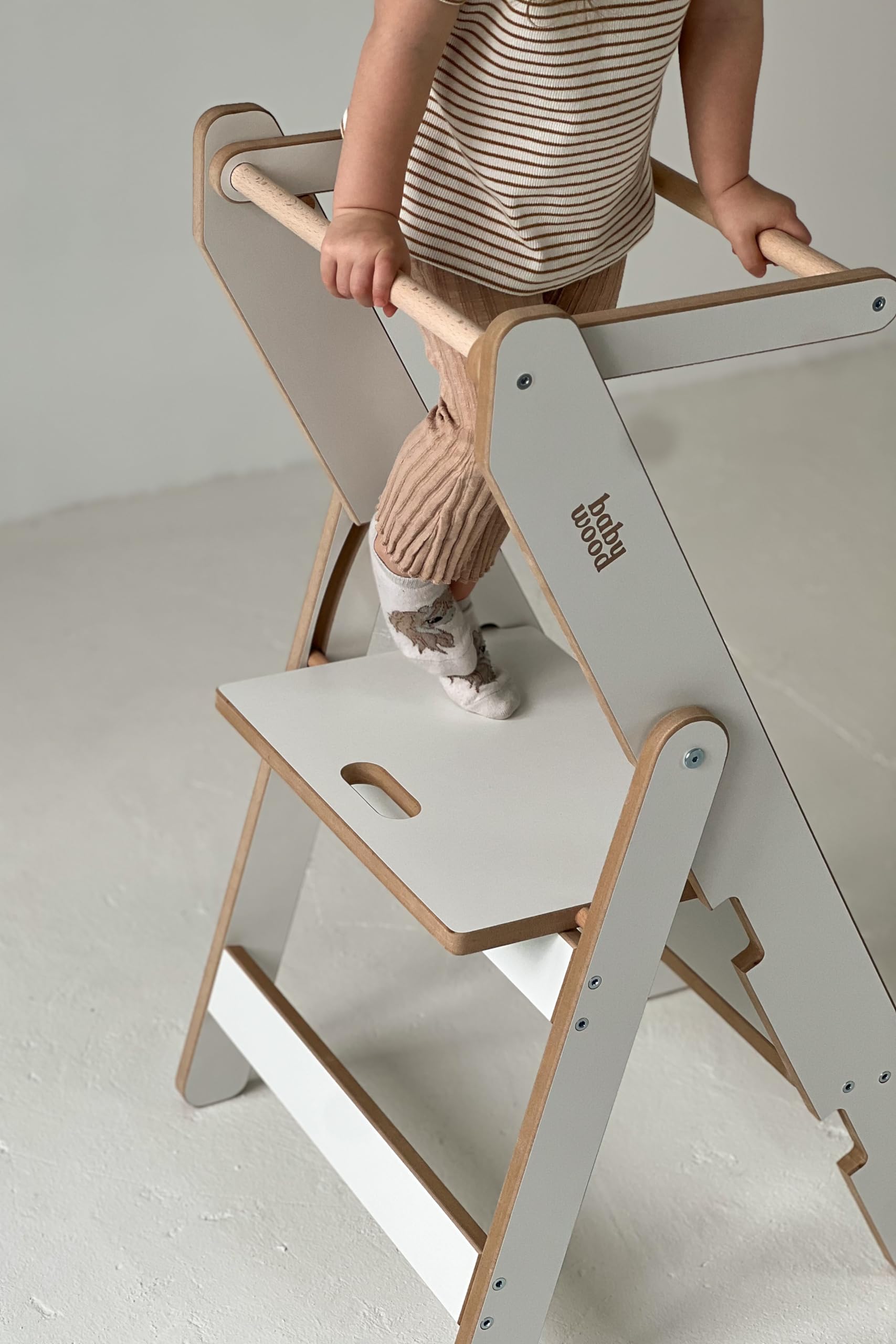 Lernturm Klappbar aus Holz, Lernturm faltbar, Küchenturm aus Holz, Klappbarer Küchenhelfer, Lerntower Montessori, Kleiner Lehrturm (Weiss)