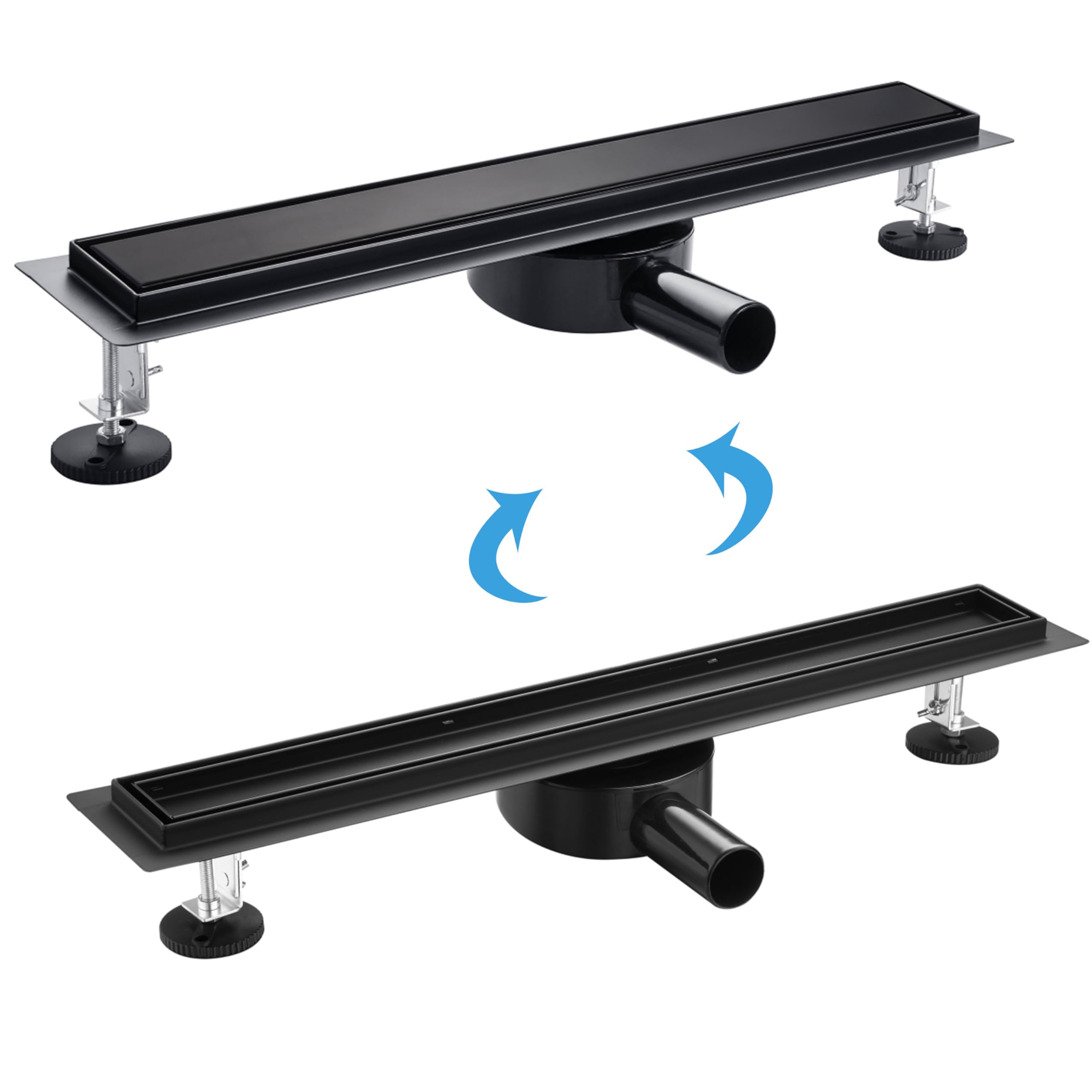 AICA caniveau de douche noir en acier inoxydable italien 2 en 1, siphon de drainage au sol en carrelage, réglable en hauteur avec désodorisant 90 cm