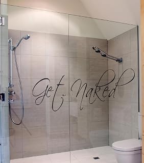 Picniva Get Naked Funny Bathroom Wall Decal Black 10x34 | Playful powder room sign; single sheet vinyl stops alignment issues; flat matte finish gives painted look; safe to peel away