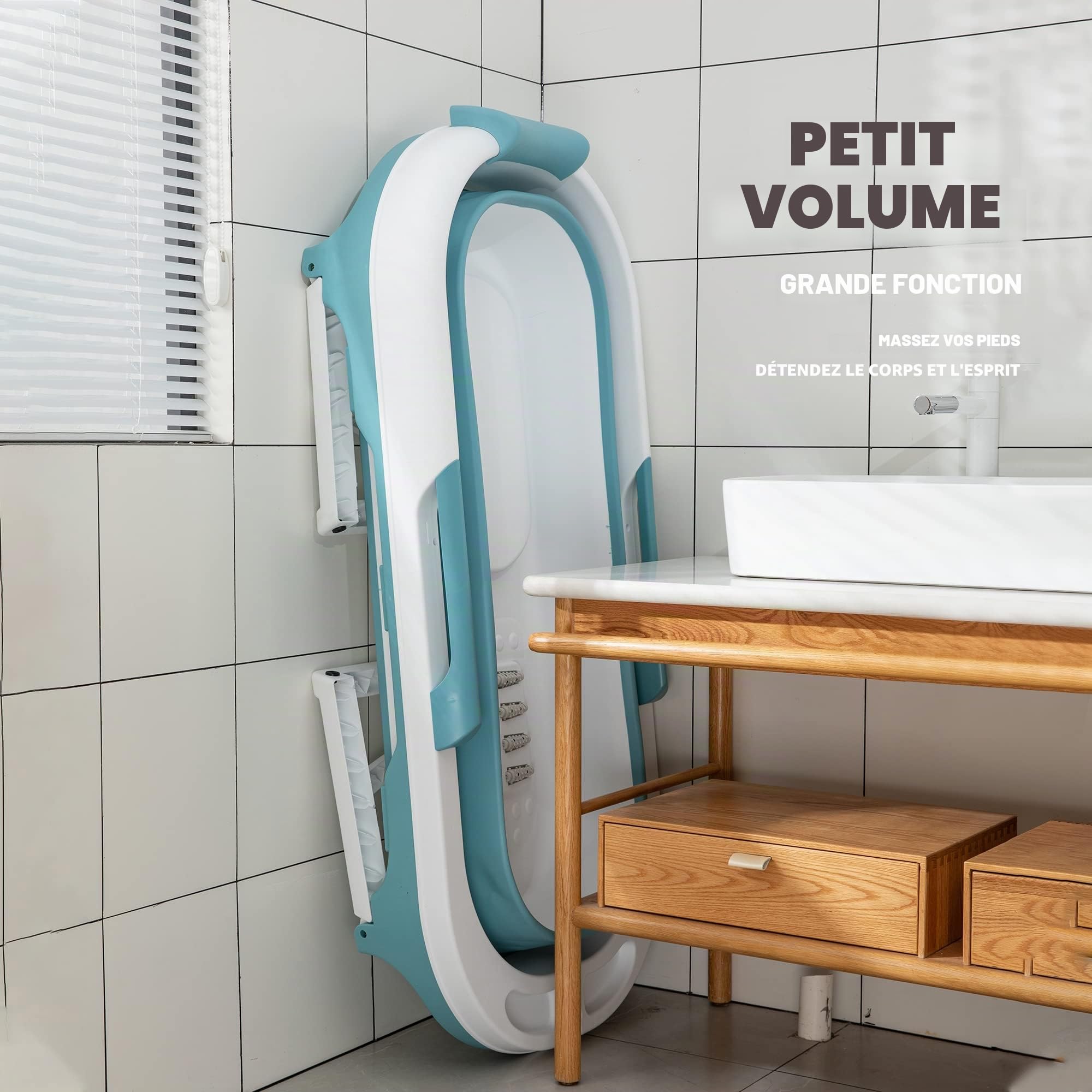 Baignoire pliable pour adulte - 138 x 64 x 54 cm - Baignoire mobile pliable idéale pour les petites salles de bain - Baignoire pliable et portable à poser - Bleu
