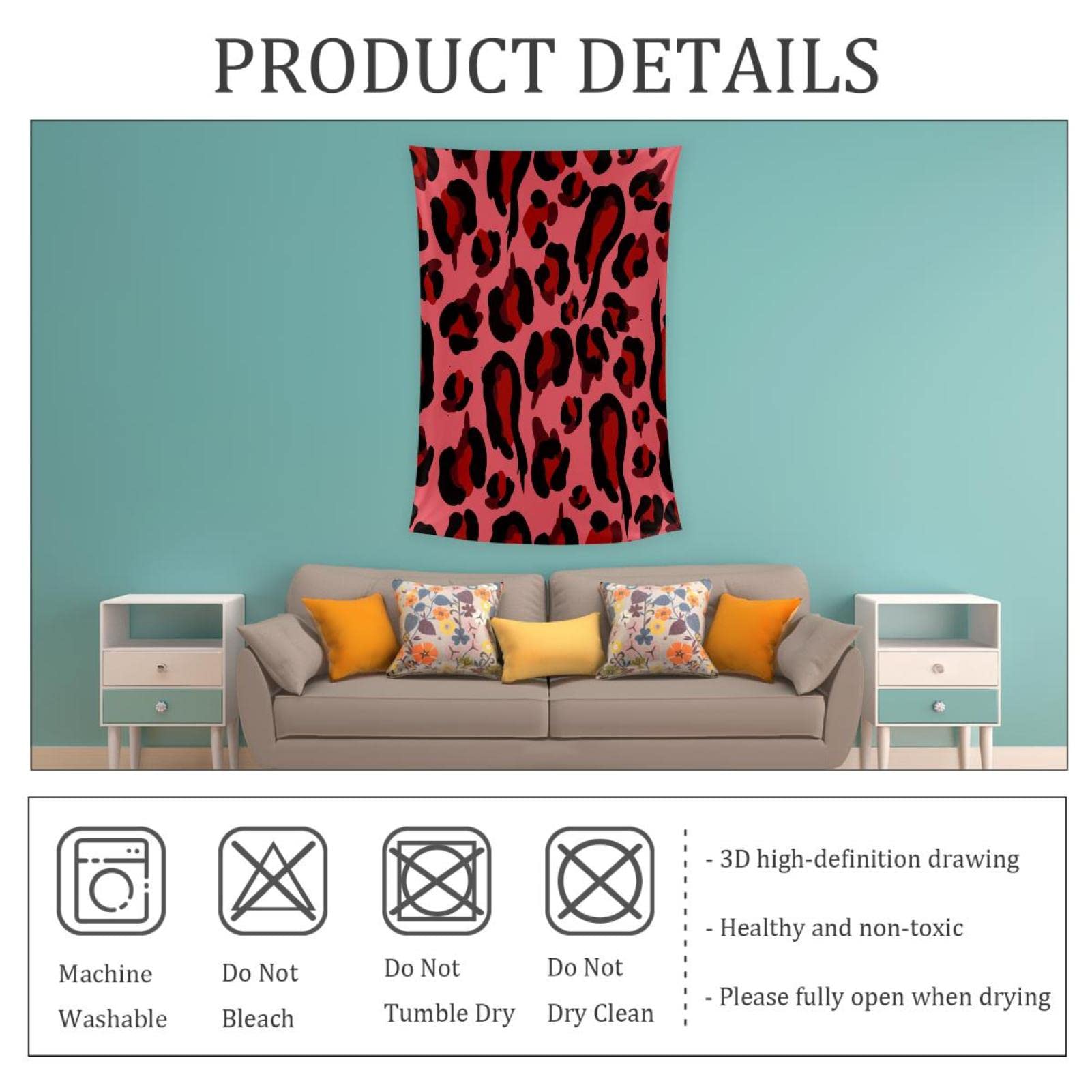 DHBANEIOK Leopard Stampa 3D Arazzo Da Parete Poster Ornamento Murale Tapestry Tessuto Parete Appeso Decorazione Per Camera Da Letto, Soggiorno, Dormitorio 100cmx150cm