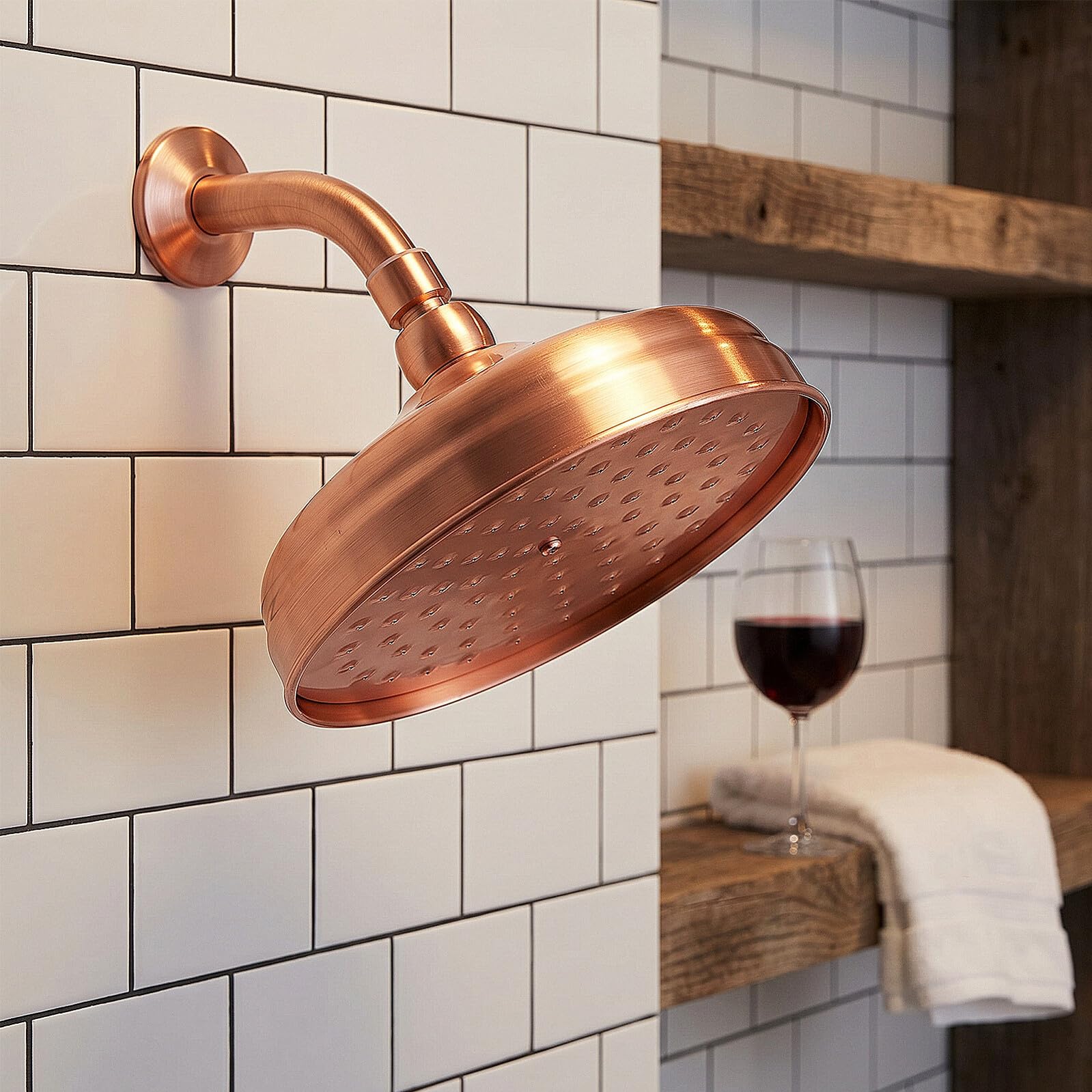 Soffione Doccia in Rame Anticato Ugello a Pioggia, Facile Installazione, Design Moderno per Bagno e Momenti di Bagno Confortevoli