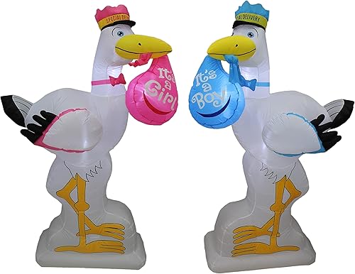 Paquete de dos decoraciones de fiesta de baby shower, incluye cigüeña rosa inflable de 6 pies de alto con texto en inglés "It's a Girl" y una