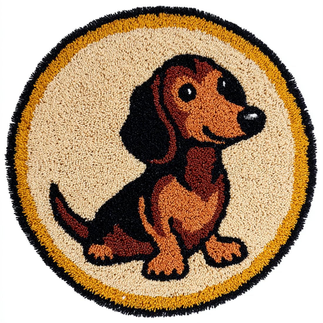 Rqwybcaxn DIY Rug Latch Hook Kits for Teens Animal Needlework Kit Cartoon Dachshund 80x80cm Round Washable Area Rug Study Wall Hanging