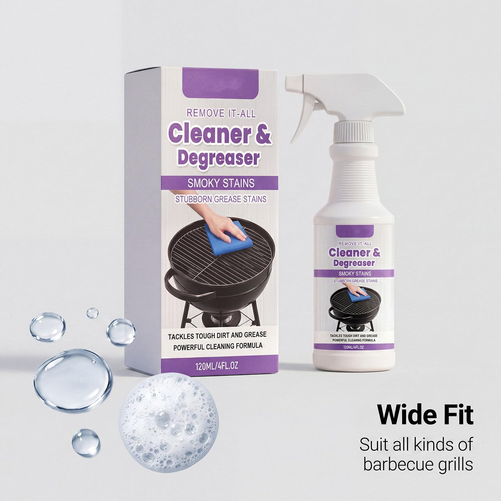 Detergente spray per barbecue, detergente e sgrassante, detergente ad alte prestazioni per barbecue, rimuove i residui di cibo bruciati e il grasso, per barbecue esterni, forni, friggitrici ad aria