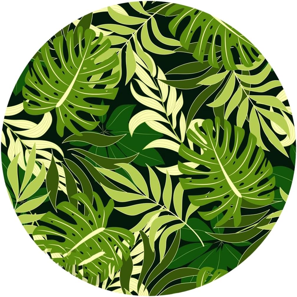 Green Monstera Tropical Plants Leaves Print Indoor Outdoor Round Area Rug 6ft Waterproof Spring Summer Outside Rug for Backyard Garden Patio Deck Balcony Porch RV Camping Floor Carpet