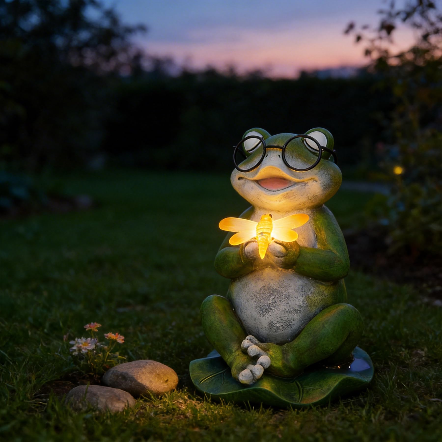 Grenouille de jardin lumineuse à autonomie solaire 20cm