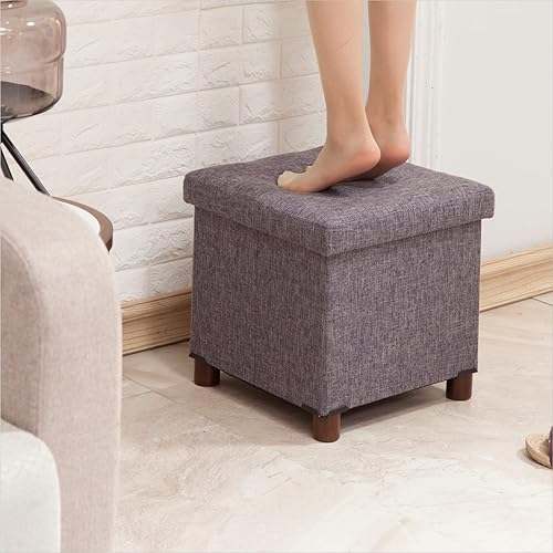Miniatura 10 de Otomana de almacenamiento de 15 pulgadas con patas de madera, taburete con reposapiés cúbico, reposapiés cuadrado, asiento cómodo con tapa, otomana