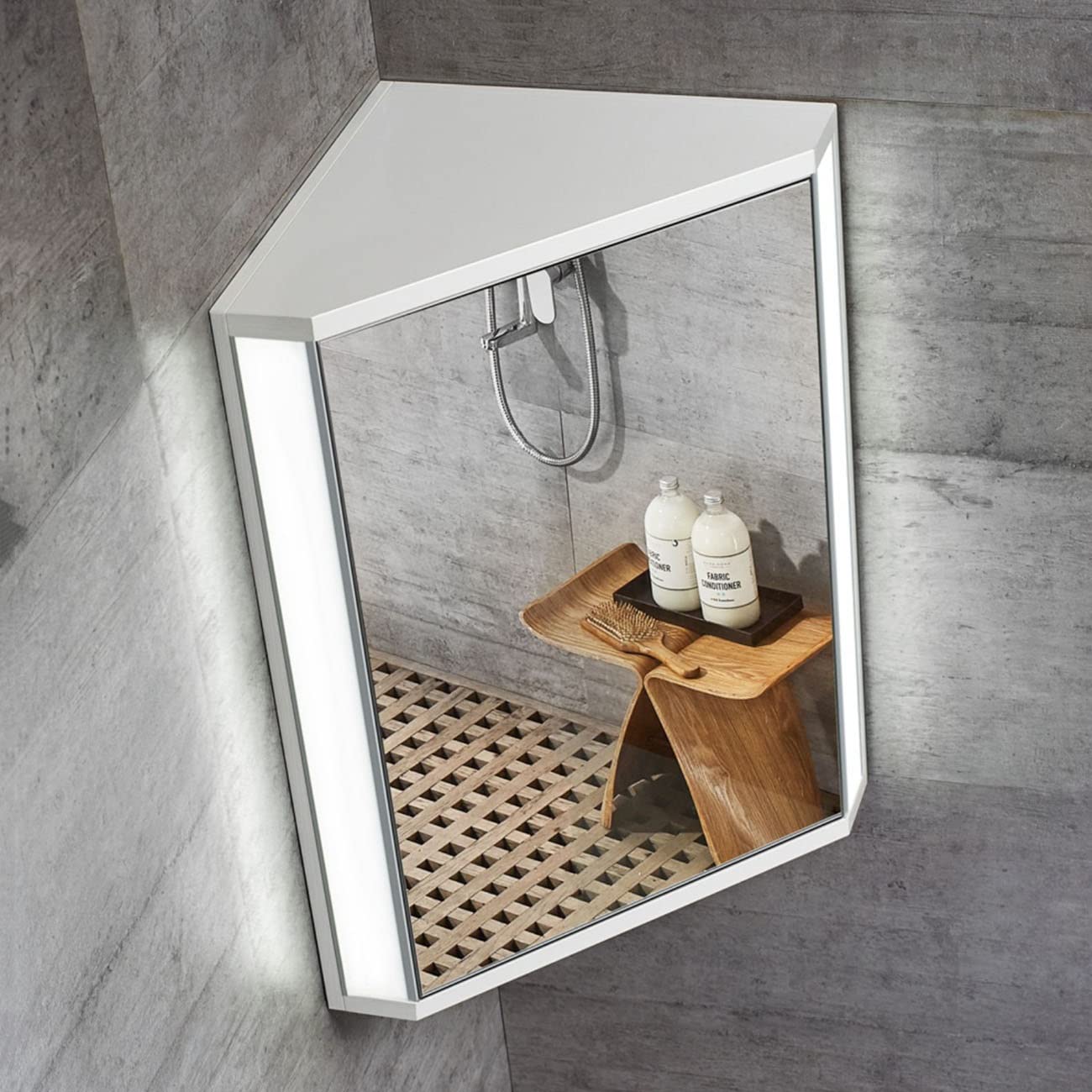 Mobiletto A Specchio Angolare da Bagno Armadietti A Parete con Luci A LED Armadietto A Specchio da Bagno Illuminato - Salvaspazio