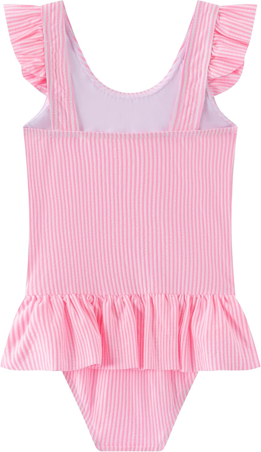 LIZENS Girls One Piece Swimsuits Ruffled Hem Bathing Suit, Flounce Striped Cute Girls Bikini for Kids 2-12 Years 3-4T Pink