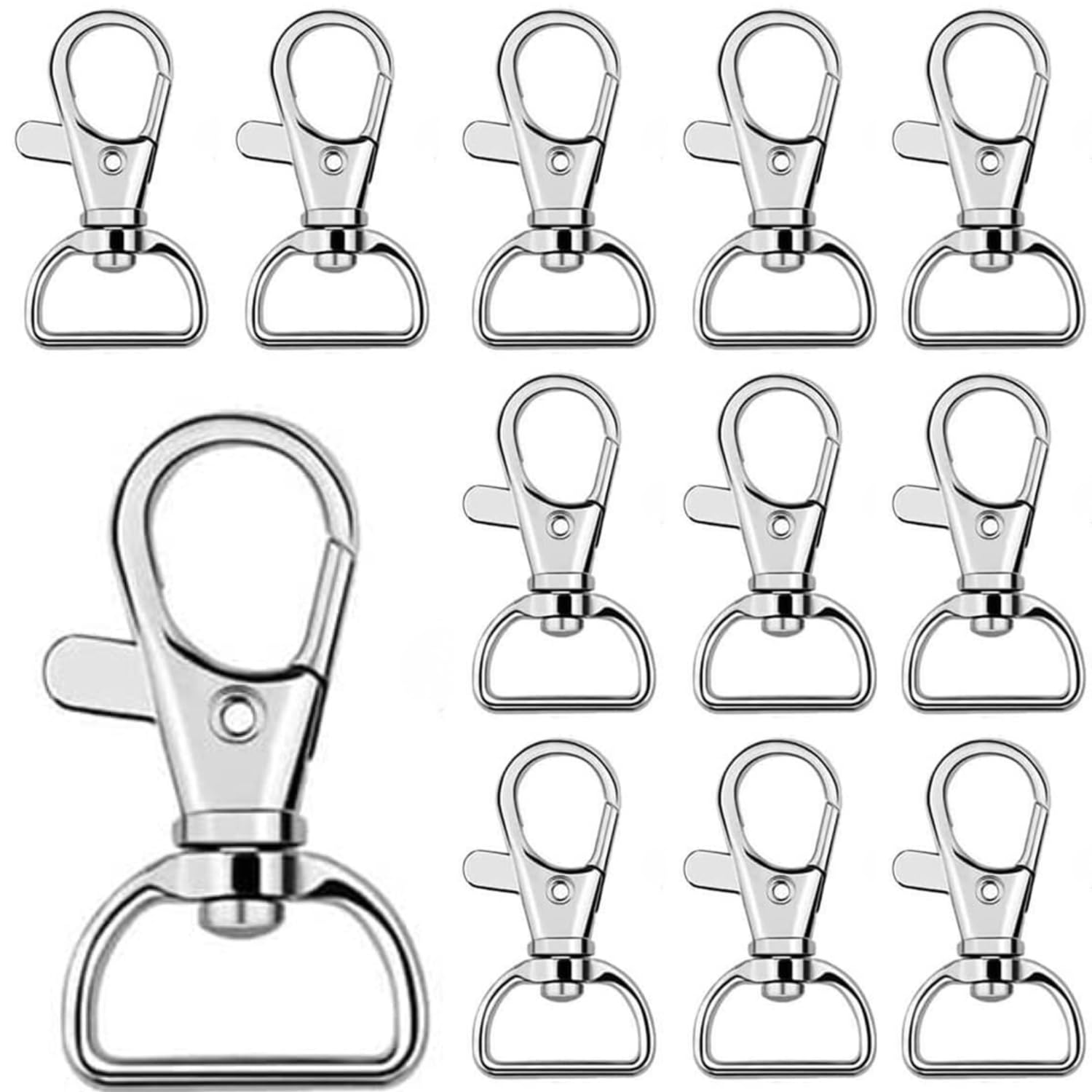 Tdas 20 Pcs Metal Lobster Claw Clasps Keychain D Ring - 360 Swivel Snap Hook Trigger Key Rings for DIY Craft Jewellery Chain Making Kit Project (Silver)-image-37