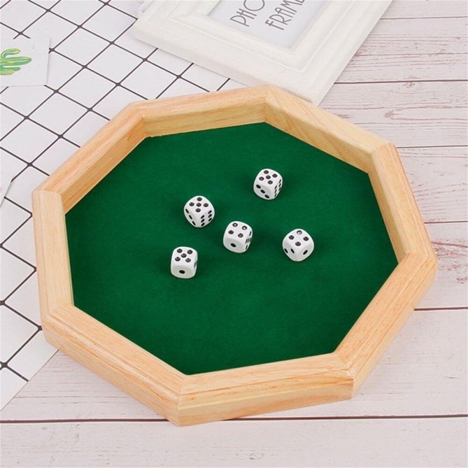 Plateau À Dés en Bois, Plateau Octogonal Doublé De Feutre, Porte-Monnaie, Porte-Monnaie, Porte-dés pour Maison, Bar, Jeux De Dés De Table
