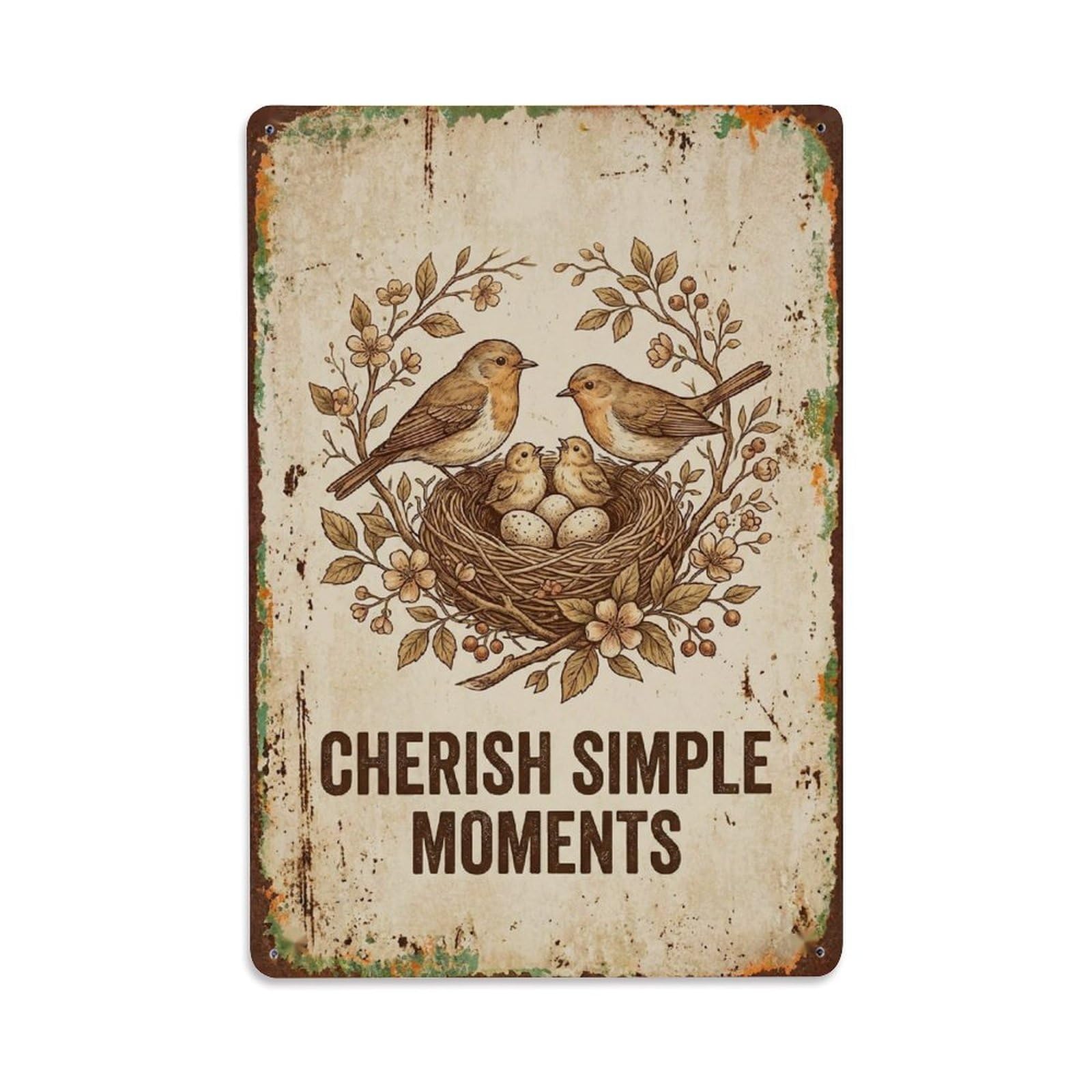 Okngb Style Whimsical Motivational Simple Moments Everyday Vintage Metal Tin Sign Plaque Wall Decor For Cafe, Man Cave, Club Bar, Office, Home Garden Round Metal Poster 8X12inch