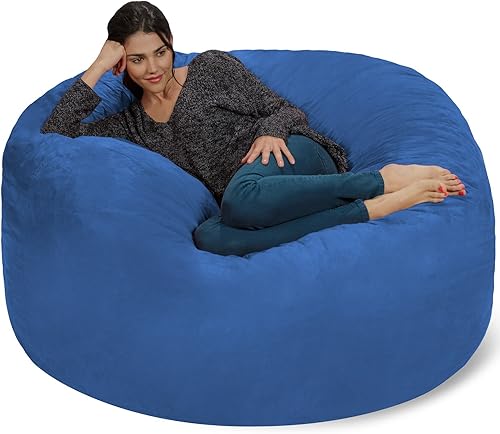 Chill Sack Puf - Sillón gigante de espuma viscoelástica de 5 pies, sofá grande con funda de microfibra suave, color azul cobalto