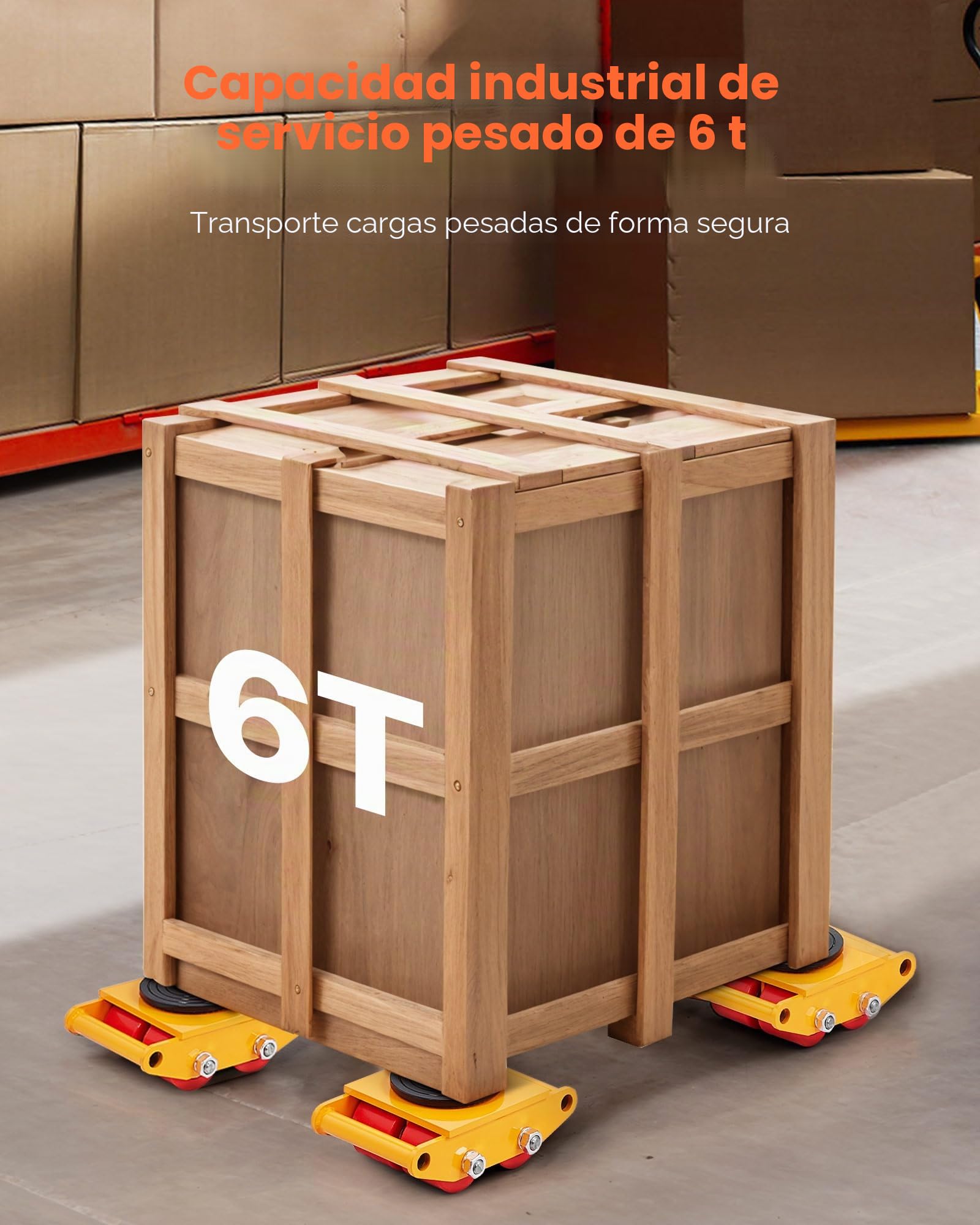 VEVOR Patín de Transporte de Maquinaria de Acero al Carbono Ruedas para Mover Muebles Pesados Carga de 6 T con Base Antideslizante Rotación de 360° de 4 Ruedas de PU para Almacén Taller Fábrica Hogar