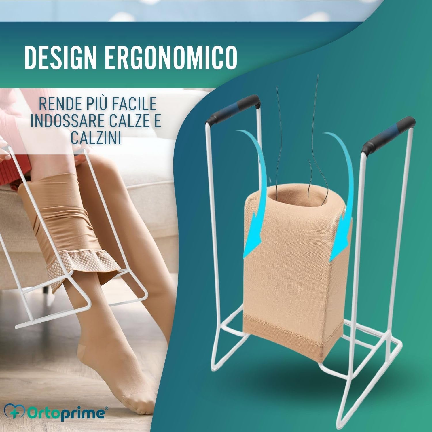 OrtoPrime Infila calze in acciaio – Infila calze per anziani facile da usare – Infila calze elastiche compressive per anziani – Attrezzo pratico per metti calze in autonomia