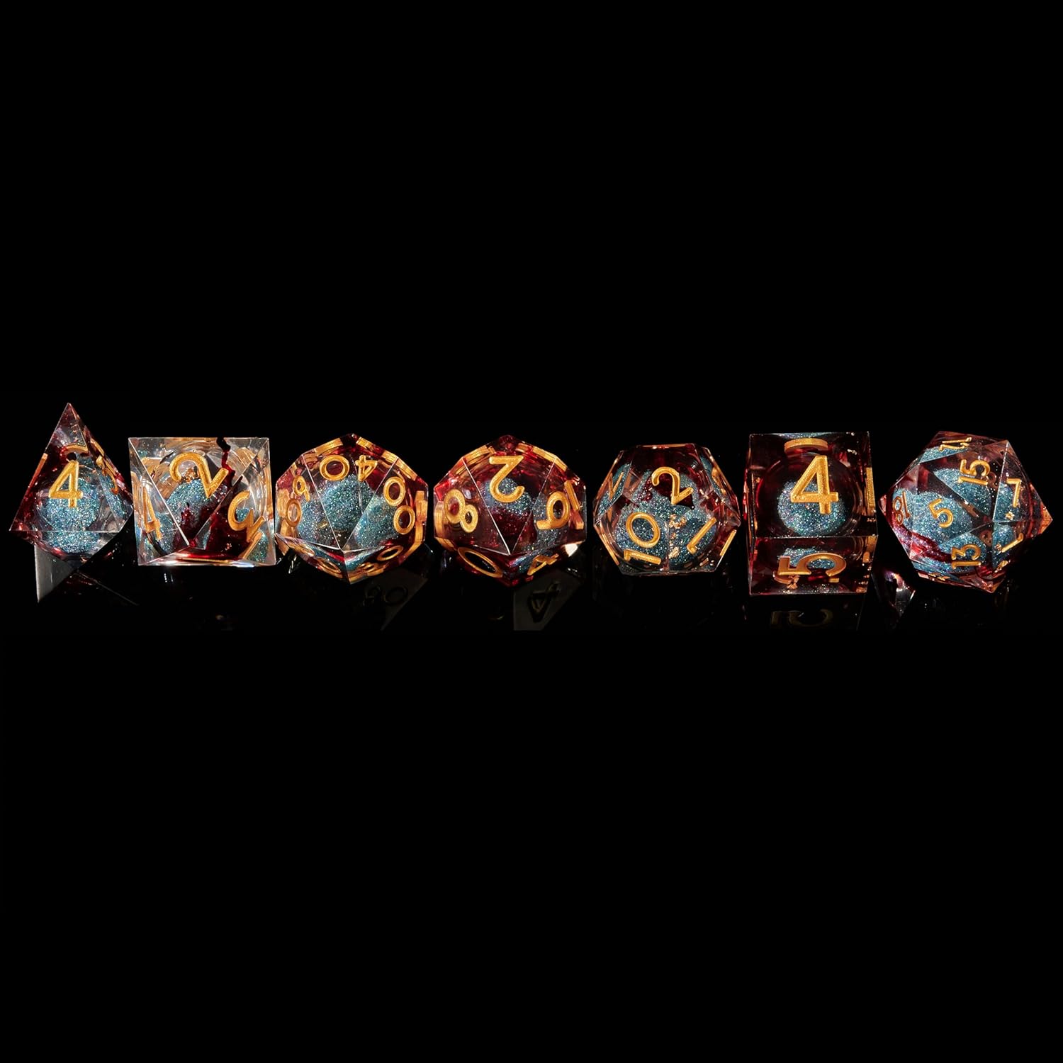 Fugacity Dice Set, Liquid Core Handmade Sharp Edge 7 Piece Resin Dice-for Dungeons and Dragons Polyhedral Dice Set, D&D Dice Set with Gift Dice Case for RPG MTG Table Games