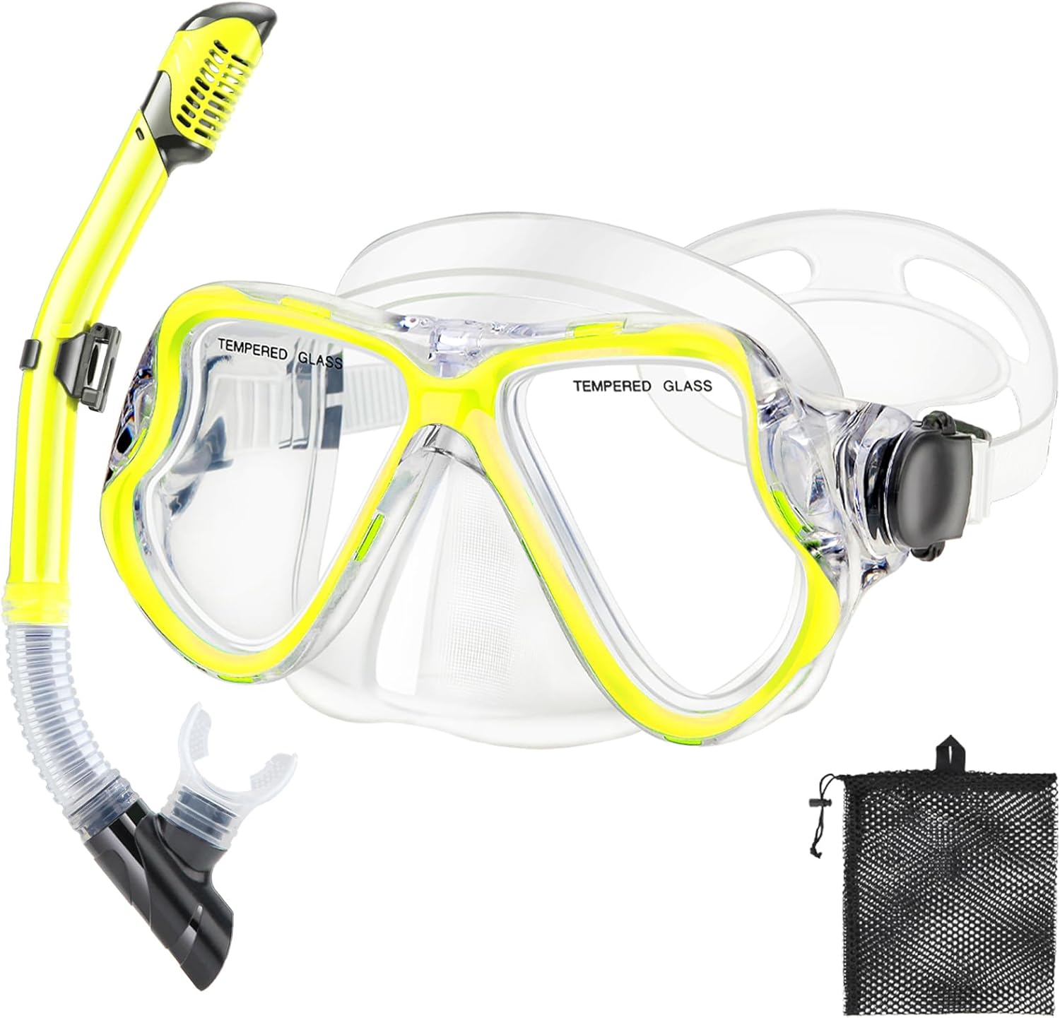 Equipo de esnórquel para adultos y niños, juego de esnórquel en seco, lente panorámica de vidrio templado antifugas y antivaho. Juego de esnórquel