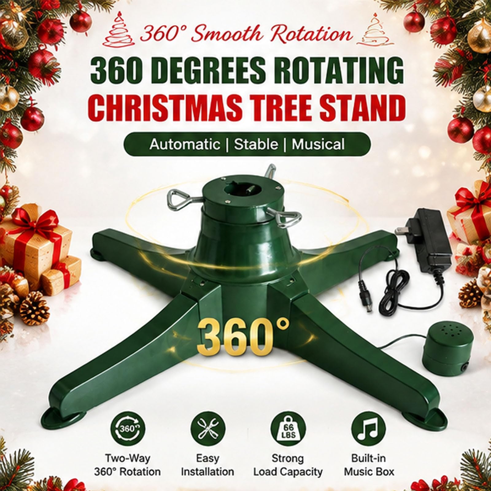 Albero di Natale Girevole a 360 Gradi, Supporto per Albero di 7,5 Piedi