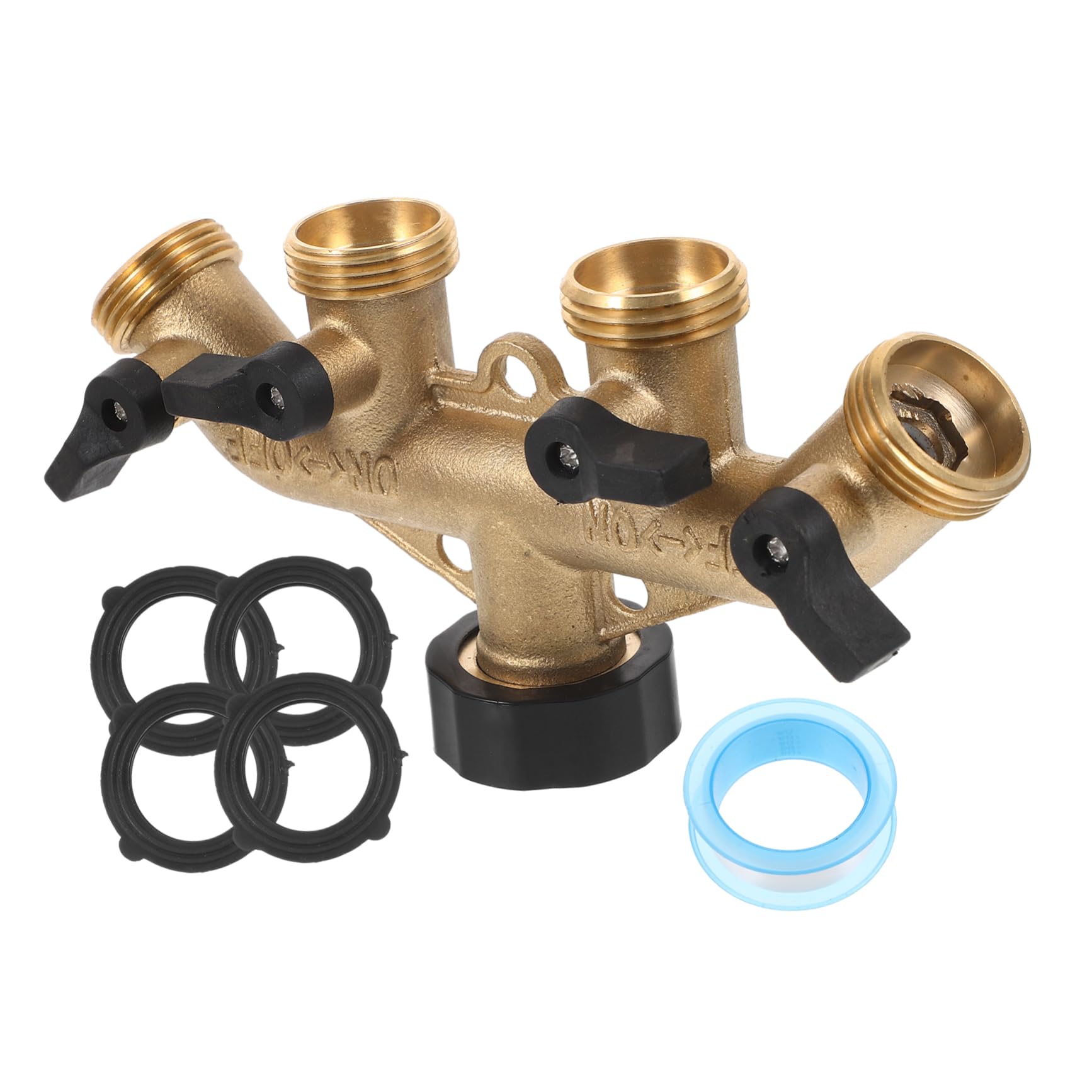 VILLCASE Divisore per Tubo da Giardino in Ottone a 4 Vie, Controllo Pratico del Flusso, Collega 2 Tubi a 1 Rubinetto, per Irrigazione e Lavaggio Auto
