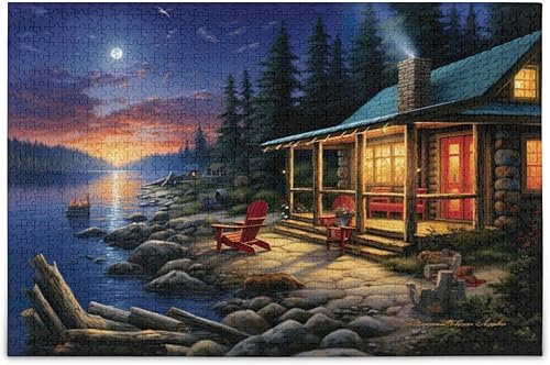 Cabin Forest Night Jigsaw Puzzles 500 Pieces for Adults,Learning Educational Puzzles,Difficult and Challenge Families Toys with Mesh Storage Bag