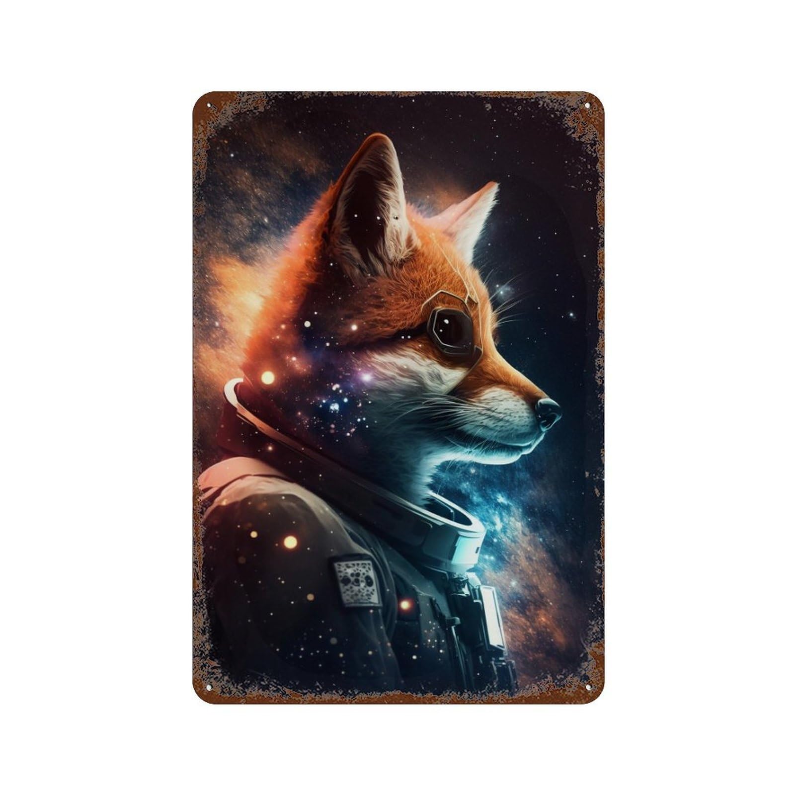 Space Fox Astronaut 11.8"x7.9" Vintage Rust Metal Sign, Classic Wall Plaque for Office, Studio And Wall Decor