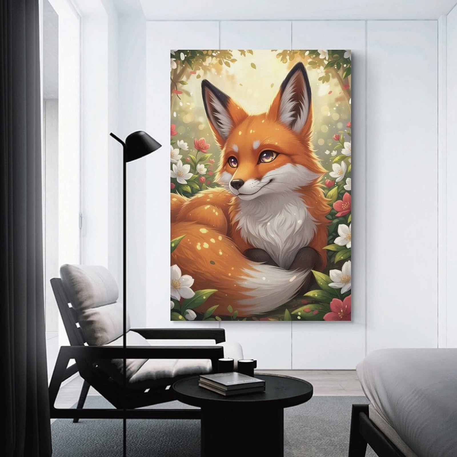 Junmoney Fox in A Floral Meadow Home Decor Wall Art, 24x36inch(60x90cm), for Wall Displays, Bedrooms Or Room Updates, Ideal for Building A Coordinated Art Wall