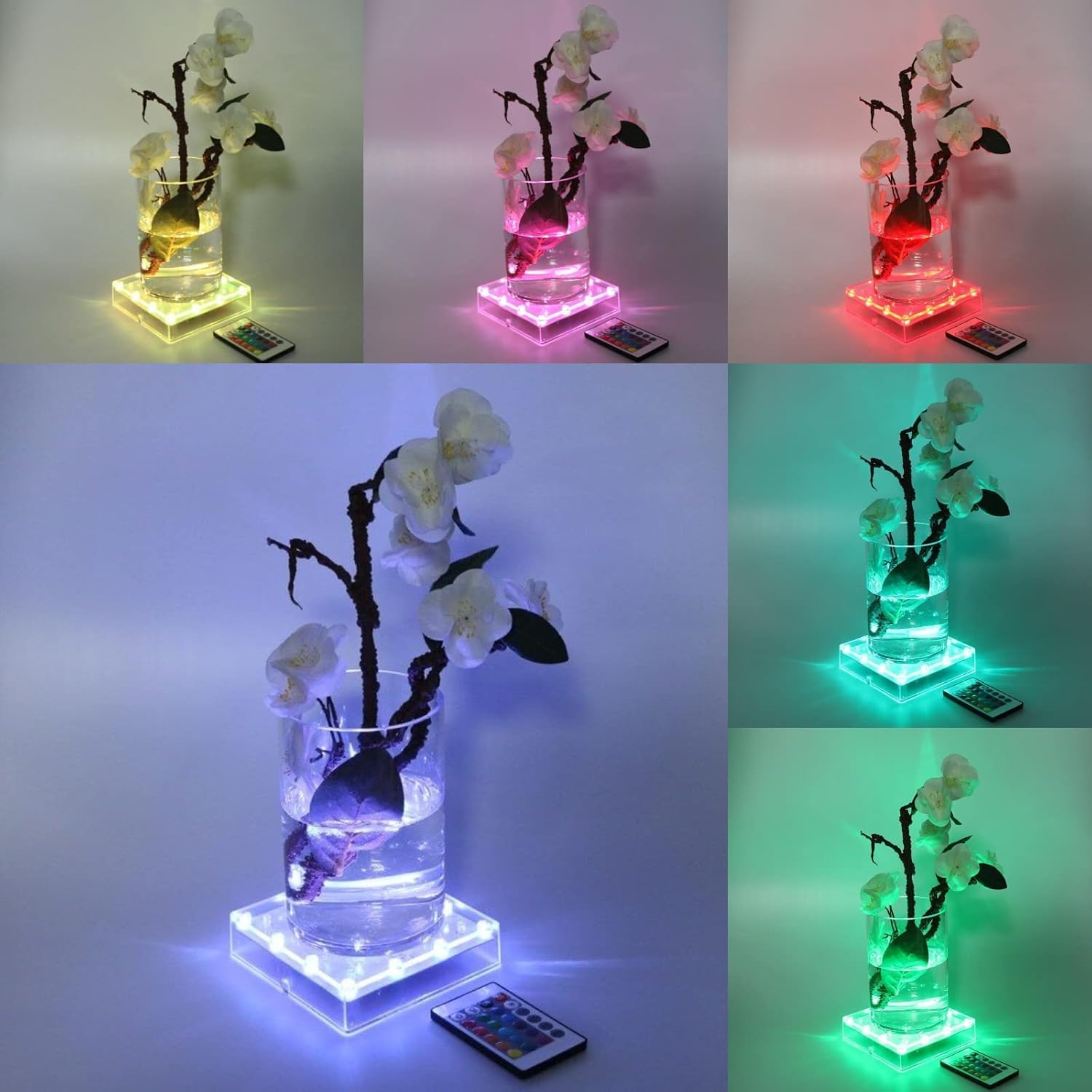 LARDUX Square LED Light Base with Remote -5 Inch Multicolor Display Pedestal Light Base for Effiel Tower Vase Crystal Glass Art LED Pedestal Base - Charging USB or Battery Powered