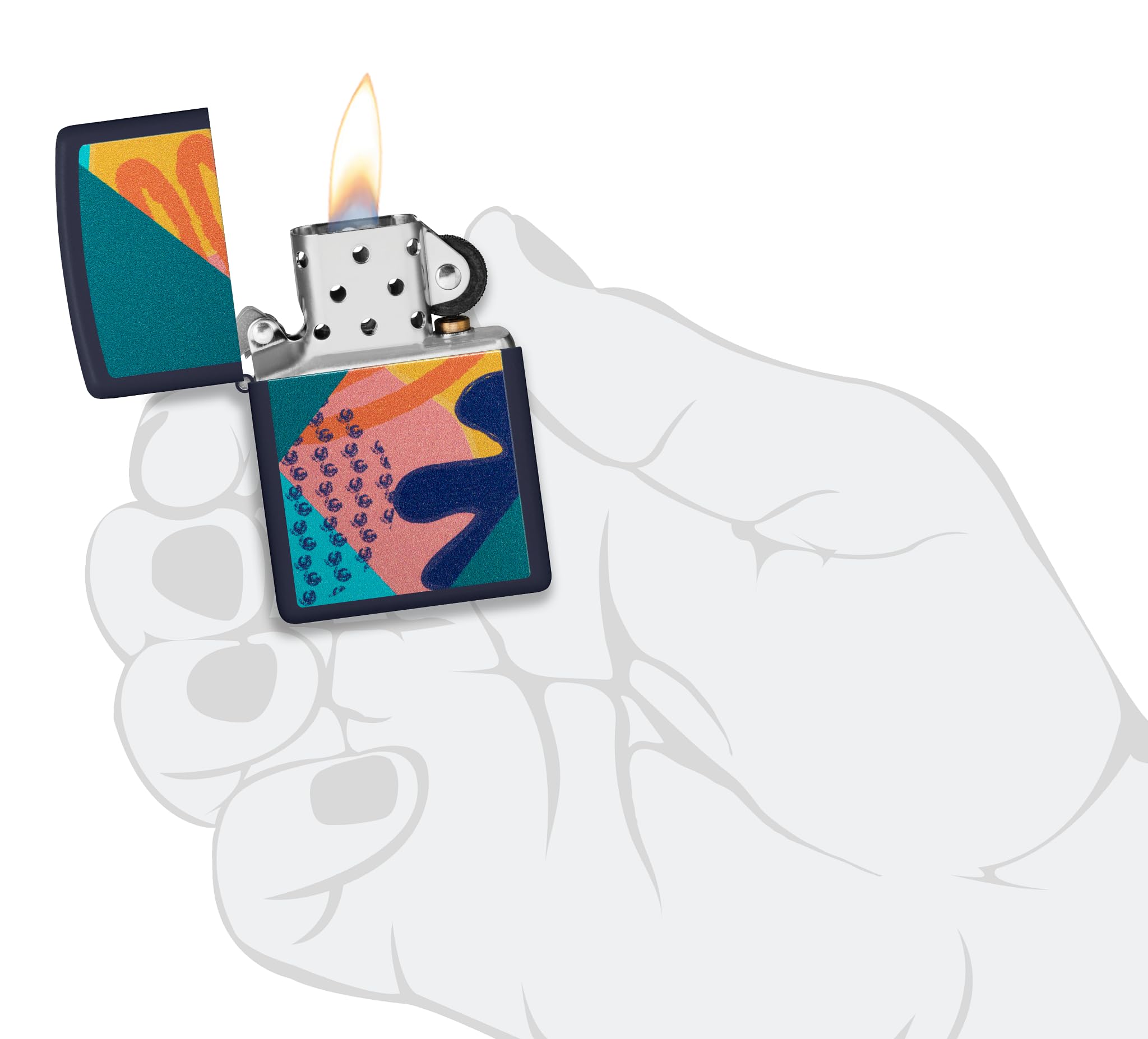 Zippo Pattern Zapalniczka Sztormowa, Kolorowy Nadruk, do Napełniania, Wielokrotnego Użytku, Wiatroodporna Konstrukcja, Pudełko na Prezent, Wykonano w USA, Kolor Granatowy Matowy (Navy Matte)