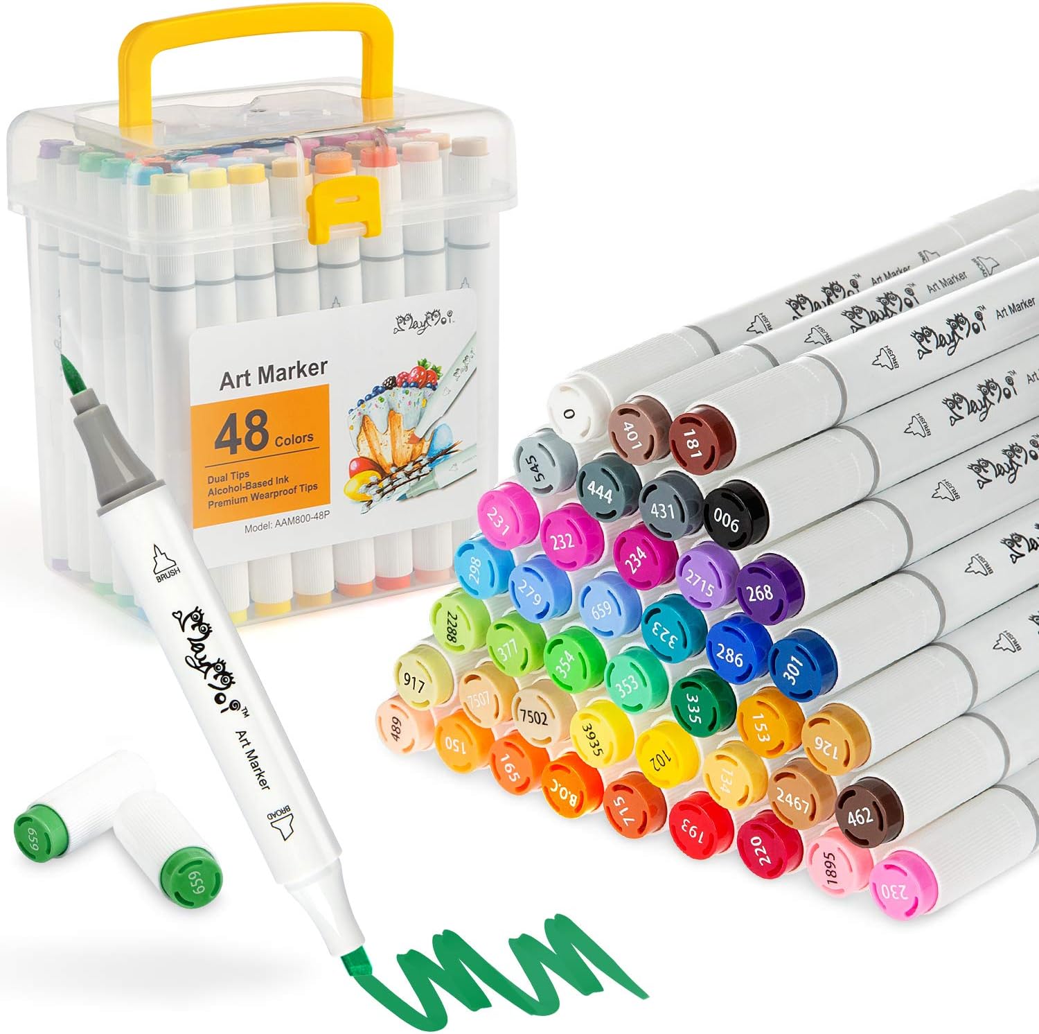 48 Colors Alcohol Art Markers, Brush & Chisel Dual Tips, Permanent Alcohol Based Markers Set for Painting, Coloring, Sketching and Drawing (Includes Blender & Carrying Case)