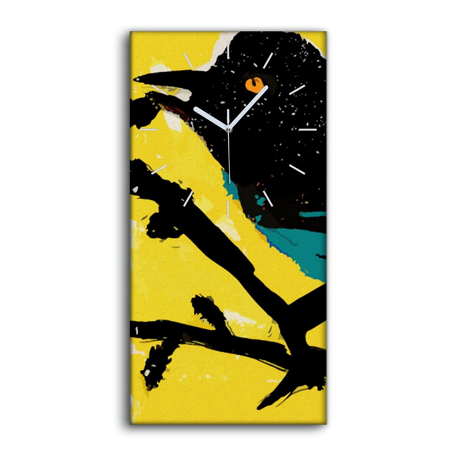 Horloge sur toile oiseau noir pour décoration salon moderne et calme